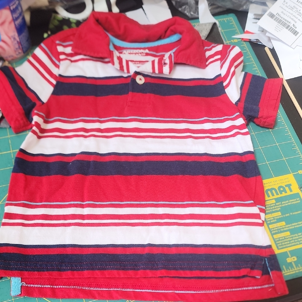 Sz 4 Arizona Jeans Co. Red White & Blue Striped Polo Shirt